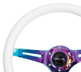 NRG Classic Wood Grain Steering Wheel (350mm) Glow-N-The-Dark Green Grip w/Neochrome 3-Spoke Center thumbnail 5
