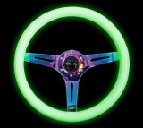 NRG Classic Wood Grain Steering Wheel (350mm) Glow-N-The-Dark Green Grip w/Neochrome 3-Spoke Center thumbnail 6