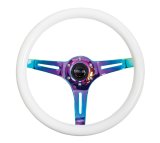 NRG Classic Wood Grain Steering Wheel (350mm) Glow-N-The-Dark Green Grip w/Neochrome 3-Spoke Center thumbnail 7