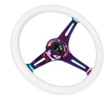 NRG Classic Wood Grain Steering Wheel (350mm) Glow-N-The-Dark Green Grip w/Neochrome 3-Spoke Center thumbnail 8