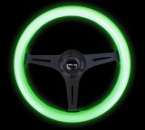 NRG Classic Wood Grain Steering Wheel (350mm) Glow-N-The-Dark Green Grip w/Black 3-Spoke Center thumbnail 1