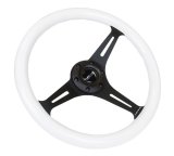 NRG Classic Wood Grain Steering Wheel (350mm) Glow-N-The-Dark Green Grip w/Black 3-Spoke Center thumbnail 3