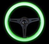 NRG Classic Wood Grain Steering Wheel (350mm) Glow-N-The-Dark Green Grip w/Black 3-Spoke Center thumbnail 5