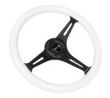 NRG Classic Wood Grain Steering Wheel (350mm) Glow-N-The-Dark Green Grip w/Black 3-Spoke Center thumbnail 6