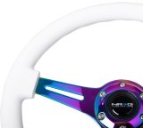 NRG Classic Wood Grain Steering Wheel (350mm) White Paint Grip w/Neochrome 3-Spoke Center thumbnail 1