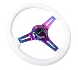 NRG Classic Wood Grain Steering Wheel (350mm) White Paint Grip w/Neochrome 3-Spoke Center thumbnail 2