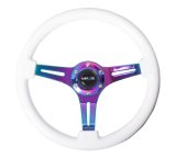 NRG Classic Wood Grain Steering Wheel (350mm) White Paint Grip w/Neochrome 3-Spoke Center thumbnail 3