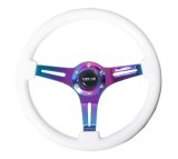 NRG Classic Wood Grain Steering Wheel (350mm) White Paint Grip w/Neochrome 3-Spoke Center thumbnail 8