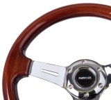 NRG Classic Wood Grain Steering Wheel (330mm) Wood Grain w/Chrome 3-Spoke Center thumbnail 1