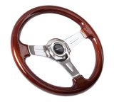 NRG Classic Wood Grain Steering Wheel (330mm) Wood Grain w/Chrome 3-Spoke Center thumbnail 2