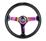 NRG Reinforced Steering Wheel (350mm / 3in. Deep) Classic Blk Sparkle w/4mm Neochrome 3-Spoke Center thumbnail 1