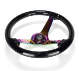 NRG Reinforced Steering Wheel (350mm / 3in. Deep) Classic Blk Sparkle w/4mm Neochrome 3-Spoke Center thumbnail 2