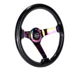 NRG Reinforced Steering Wheel (350mm / 3in. Deep) Classic Blk Sparkle w/4mm Neochrome 3-Spoke Center thumbnail 4