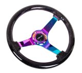 NRG Reinforced Steering Wheel (350mm / 3in. Deep) Classic Blk Sparkle w/4mm Neochrome 3-Spoke Center thumbnail 7