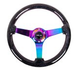 NRG Reinforced Steering Wheel (350mm / 3in. Deep) Classic Blk Sparkle w/4mm Neochrome 3-Spoke Center thumbnail 9
