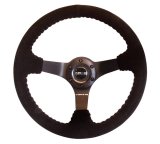 NRG Reinforced Steering Wheel (350mm / 3in. Deep) Blk Suede w/Blk BBall Stitch (Odi Bakchis Edition) thumbnail 1