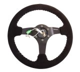 NRG Reinforced Steering Wheel (350mm / 3in. Deep) Blk Suede w/Blk BBall Stitch (Odi Bakchis Edition) thumbnail 2