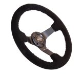 NRG Reinforced Steering Wheel (350mm / 3in. Deep) Blk Suede w/Blk BBall Stitch (Odi Bakchis Edition) thumbnail 3