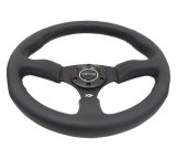 NRG Reinforced Steering Wheel (350mm / 2.5in. Deep) Blk Leather Comfort Grip w/5mm Matte Blk Spokes thumbnail 2
