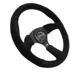 NRG Reinforced Steering Wheel (350mm / 2.5in. Deep) Blk Suede Comfort Grip w/5mm Matte Blk Spokes thumbnail 2