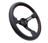 NRG Reinforced Steering Wheel (350mm / 3in. Deep) Black Leather/Red Stitch & Blk 3-Spoke w/Slits thumbnail 3