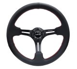 NRG Reinforced Steering Wheel (350mm / 3in. Deep) Black Leather/Red Stitch & Blk 3-Spoke w/Slits thumbnail 7