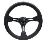 NRG Reinforced Steering Wheel (350mm / 3in. Deep) Black Leather/Red Stitch & Blk 3-Spoke w/Slits thumbnail 9