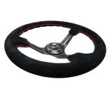 NRG Reinforced Steering Wheel (350mm / 3in. Deep) Blk Suede w/Red Stitching & 5mm Spokes w/Slits thumbnail 1