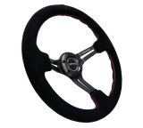 NRG Reinforced Steering Wheel (350mm / 3in. Deep) Blk Suede w/Red Stitching & 5mm Spokes w/Slits thumbnail 2