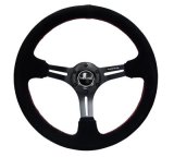 NRG Reinforced Steering Wheel (350mm / 3in. Deep) Blk Suede w/Red Stitching & 5mm Spokes w/Slits thumbnail 3