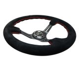 NRG Reinforced Steering Wheel (350mm / 3in. Deep) Blk Suede w/Red Stitching & 5mm Spokes w/Slits thumbnail 4