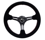 NRG Reinforced Steering Wheel (350mm / 3in. Deep) Blk Suede w/Red Stitching & 5mm Spokes w/Slits thumbnail 5
