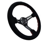 NRG Reinforced Steering Wheel (350mm / 3in. Deep) Blk Suede w/Red Stitching & 5mm Spokes w/Slits thumbnail 6