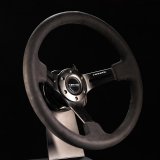 NRG Reinforced Steering Wheel (350mm / 3in. Deep) Black Leather w/ Alcantara Stitching thumbnail 1