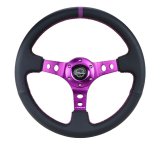 NRG Reinforced Steering Wheel (350mm / 3in. Deep) Black Suede w/Purple Center & Purple Stitching thumbnail 1
