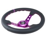NRG Reinforced Steering Wheel (350mm / 3in. Deep) Black Suede w/Purple Center & Purple Stitching thumbnail 2