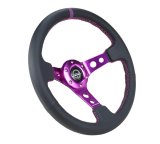 NRG Reinforced Steering Wheel (350mm / 3in. Deep) Black Suede w/Purple Center & Purple Stitching thumbnail 3