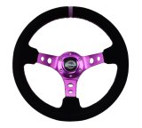 NRG Reinforced Steering Wheel (350mm / 3in. Deep) Black Suede w/Purple Center & Purple Stitching thumbnail 4