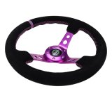 NRG Reinforced Steering Wheel (350mm / 3in. Deep) Black Suede w/Purple Center & Purple Stitching thumbnail 5