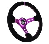 NRG Reinforced Steering Wheel (350mm / 3in. Deep) Black Suede w/Purple Center & Purple Stitching thumbnail 6