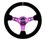 NRG Reinforced Steering Wheel (350mm / 3in. Deep) Black Suede w/Purple Center & Purple Stitching thumbnail 8