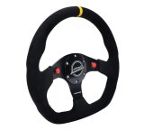 NRG Reinforced Steering Wheel (320mm) Sport Alcantara Dual Push Buttons Flat Bottom w/Yellow Center thumbnail 3