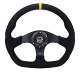 NRG Reinforced Steering Wheel (320mm) Sport Alcantara Dual Push Buttons Flat Bottom w/Yellow Center thumbnail 4