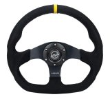NRG Reinforced Steering Wheel (320mm) Sport Alcantara Dual Push Buttons Flat Bottom w/Yellow Center thumbnail 6