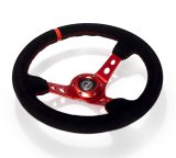 NRG Reinforced Steering Wheel (350mm / 3in. Deep) Blk Leather/Red Stitch w/Red Spoke thumbnail 1