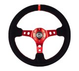 NRG Reinforced Steering Wheel (350mm / 3in. Deep) Blk Leather/Red Stitch w/Red Spoke thumbnail 5