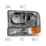 ANZO 2000-2004 Ford Excursion Crystal Headlights Chrome w/ Corner Lights 2pc thumbnail 9