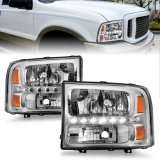 ANZO 2000-2004 Ford Excursion Crystal Headlights Chrome w/ LED 1pc thumbnail 7