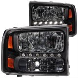 ANZO 2000-2004 Ford Excursion Crystal Headlights Black w/ LED 1pc thumbnail 1