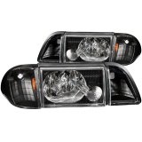 ANZO 1987-1993 Ford Mustang Crystal Headlights Black w/ Corner Lights 3pc thumbnail 5